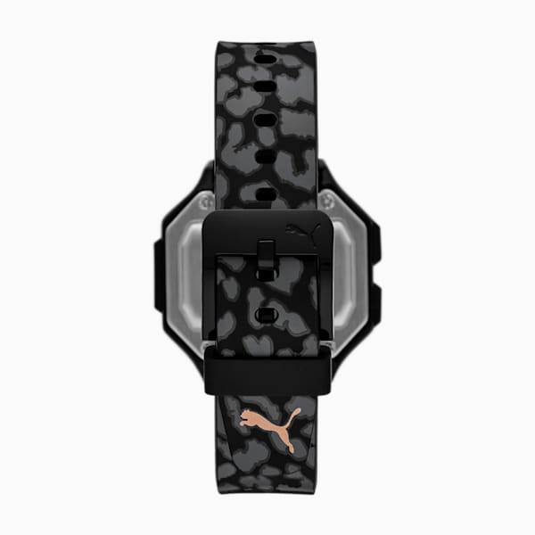Reloj PUMA Mini Remix LCD de poliuretano con estampado animal, Black, extralarge