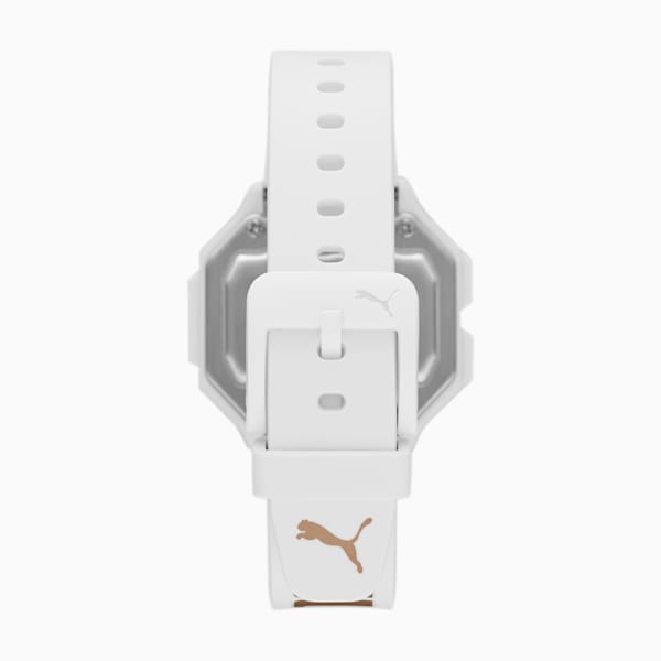 Reloj PUMA Mini Remix LCD de poliuretano blanco, White, extralarge