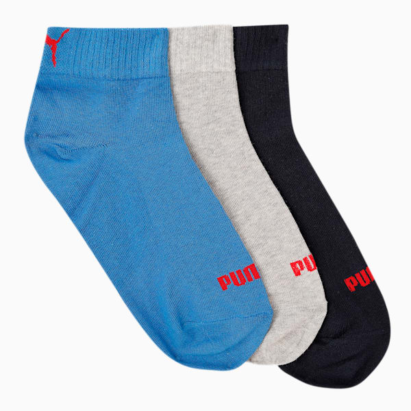 PUMA Plain Quarter Unisex Socks Pack of 3, Peacoat/Light Grey Heather/Strong Blue, extralarge-IND