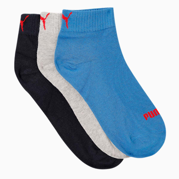 PUMA Plain Quarter Unisex Socks Pack of 3, Peacoat/Light Grey Heather/Strong Blue, extralarge-IND