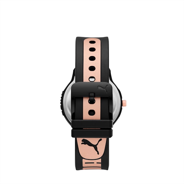 PUMA Reset V2 Three-Hand Black and Rose Gold-Tone Polyurethane Watch, Black, extralarge