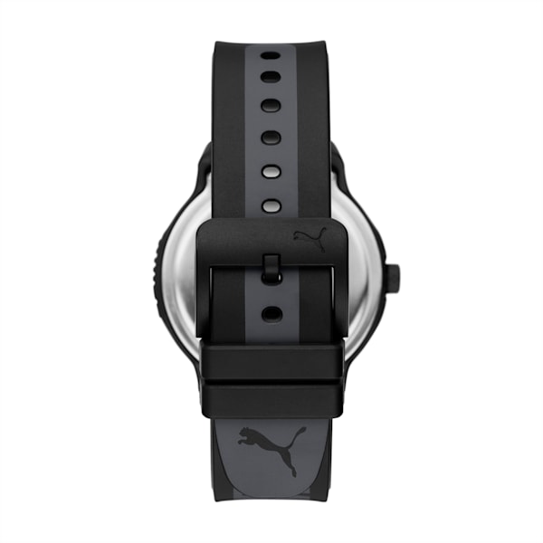 PUMA Reset V2 Three-Hand Black Polyurethane Watch, Black, extralarge