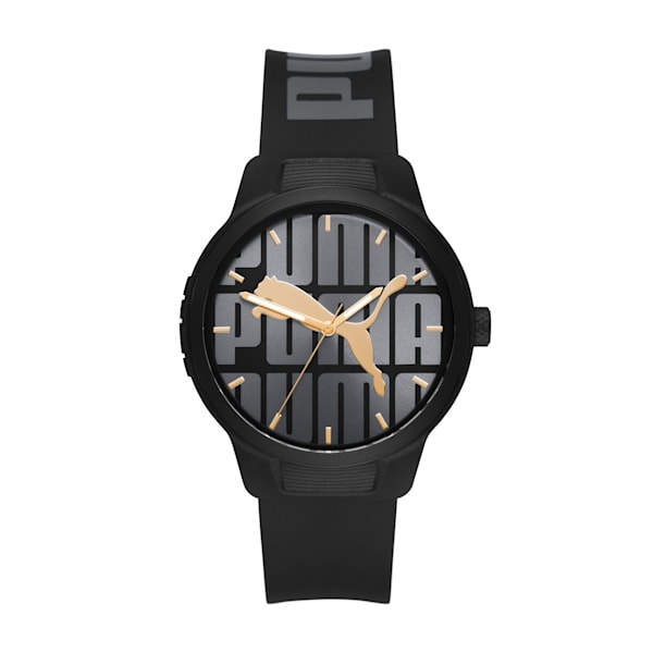 PUMA Reset V2 Three-Hand Black Polyurethane Watch, Black, extralarge