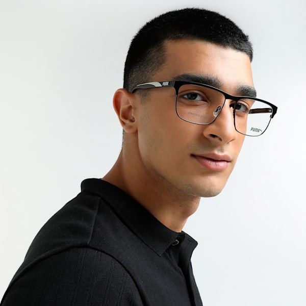 PUMA Squared Metal Optical Men's Glasses, BLACK-BLACK-TRANSPARENT, extralarge-IND