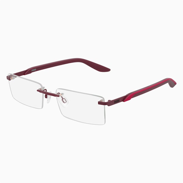PUMA Squared Metal Optical Men's Glasses, BURGUNDY-BURGUNDY-TRANSPARENT, extralarge-IND