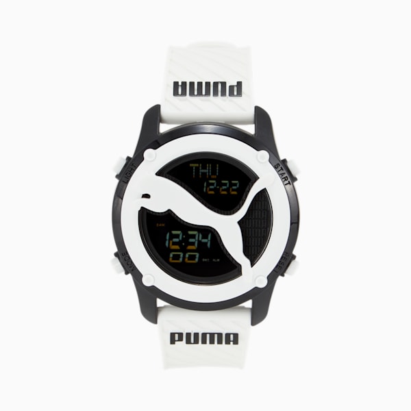 PUMA Big Cat Digital White Polyurethane Watch, BLACK