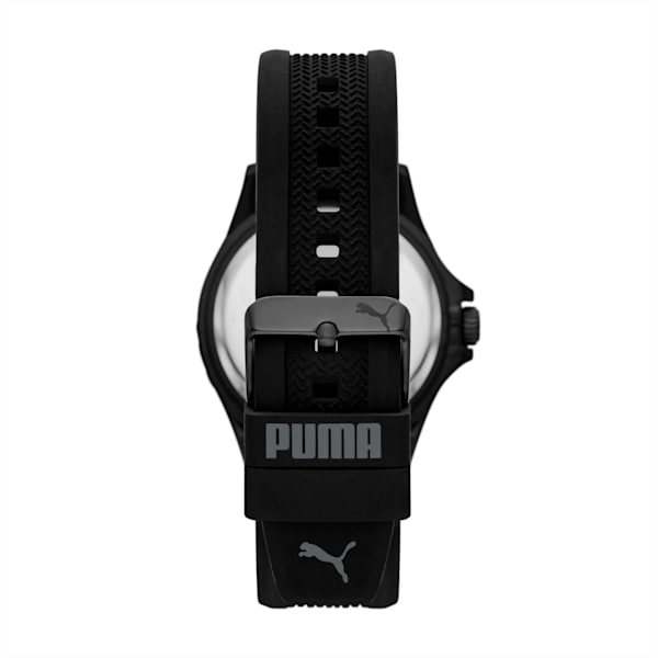 PUMA 10 Three-Hand Black Silicone Watch, BLACK, extralarge