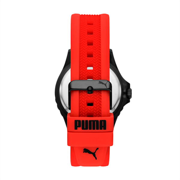 Reloj PUMA 10 de silicona con tres manecillas color rojo, BLACK RED, extralarge