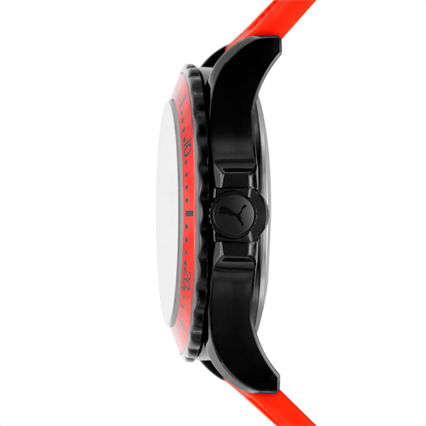 PUMA 10 Three-Hand Red Silicone Watch, BLACK RED