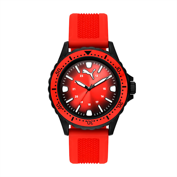 Reloj PUMA 10 de silicona con tres manecillas color rojo, BLACK RED, extralarge