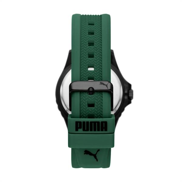 Reloj PUMA 10 de silicona con tres manecillas color verde, BLACK GREEN, extralarge