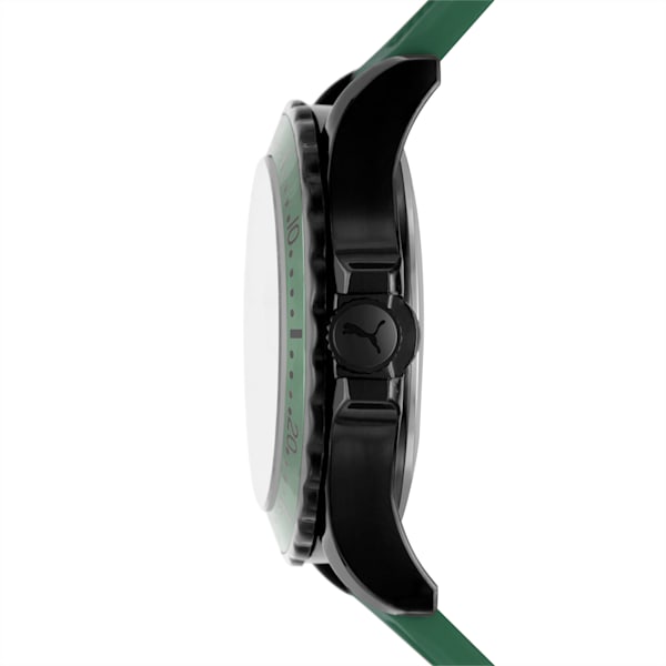 Reloj PUMA 10 de silicona con tres manecillas color verde, BLACK GREEN, extralarge