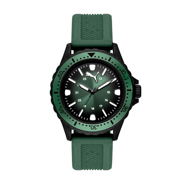 PUMA 10 Three-Hand Green Silicone Watch, BLACK GREEN