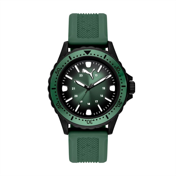 Reloj PUMA 10 de silicona con tres manecillas color verde, BLACK GREEN, extralarge