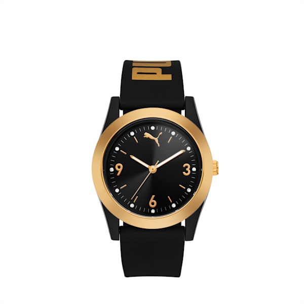 PUMA 11 Three-Hand Gold Silicone Watch, BLACK, extralarge
