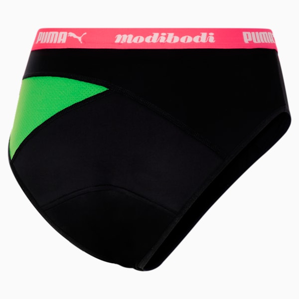 Puma X Modibodi Active Hi Cut Full Women's Brief, Black-Green, extralarge