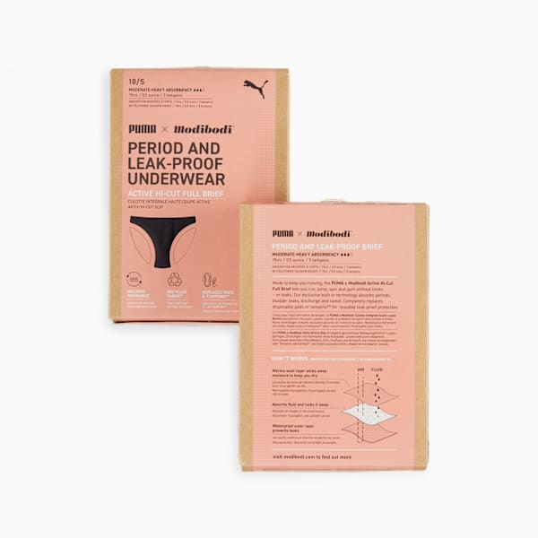 Puma X Modibodi Active Hi Cut Full Women's Brief, Black-Green, extralarge