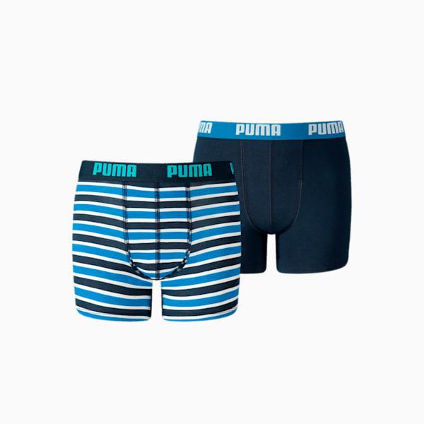 PUMA Boys' Printed Stripe Basic Boxer 2 Pack, blue