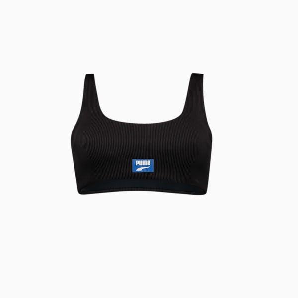 PUMA Swim Ribbed Scoop Neck Women's Bikini Top, black combo, extralarge-GBR