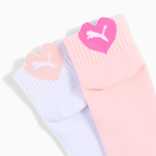 Cushioned Heart Logo Quarter Socks Youth (2-pack), pink / white, extralarge