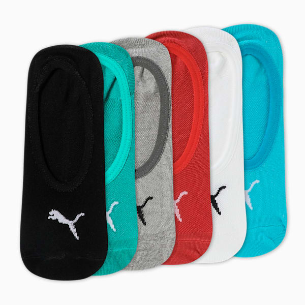 PUMA Unisex Footie Socks Pack of 6, Puma Black/ Scuba Blue/ DGH/ Parasailaing/ American Beauty/, extralarge-IND