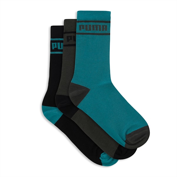 Crew Length Socks Pack of 3, Green Lagoon/dark night/puma black, extralarge-IND