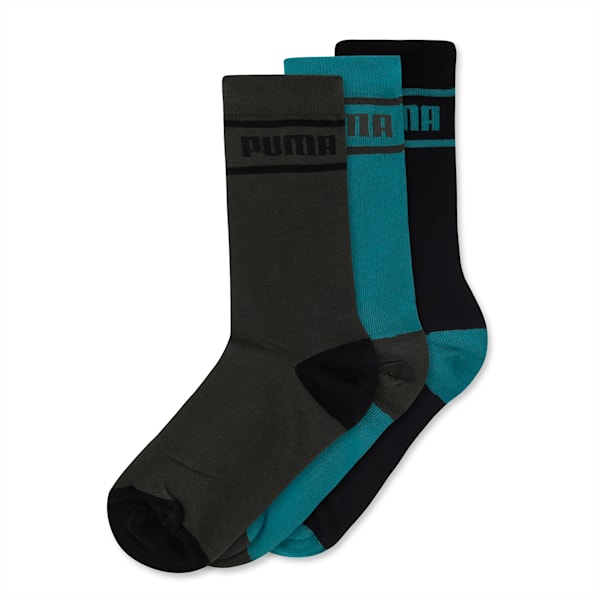 Crew Length Socks Pack of 3, Green Lagoon/dark night/puma black, extralarge-IND
