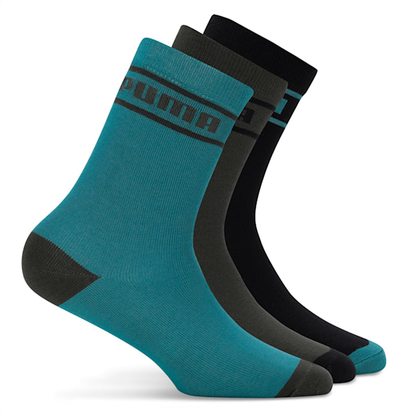 Crew Length Socks Pack of 3, Green Lagoon/dark night/puma black, extralarge-IND