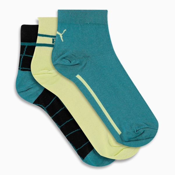 PUMA Sports Quarter Unisex Socks Pack of 3, Green Lagoon/Lily Pad/Black, extralarge-IND