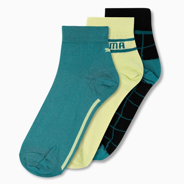 PUMA Sports Quarter Unisex Socks Pack of 3, Green Lagoon/Lily Pad/Black, extralarge-IND