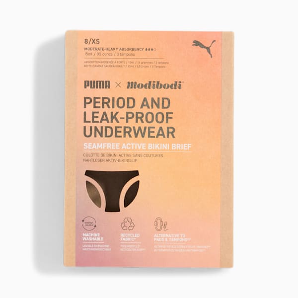 PUMA x Modibodi Seamfree Active Bikini Brief Moderate-Heavy, Black, extralarge