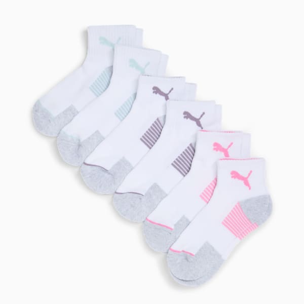 Women's Half-Terry Quarter Length Crew Socks (6 Pairs), WHITE / PASTEL, extralarge