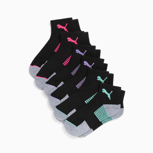 Women's Half-Terry Quarter Length Crew Socks (6 Pairs), PINK / BLACK, extralarge