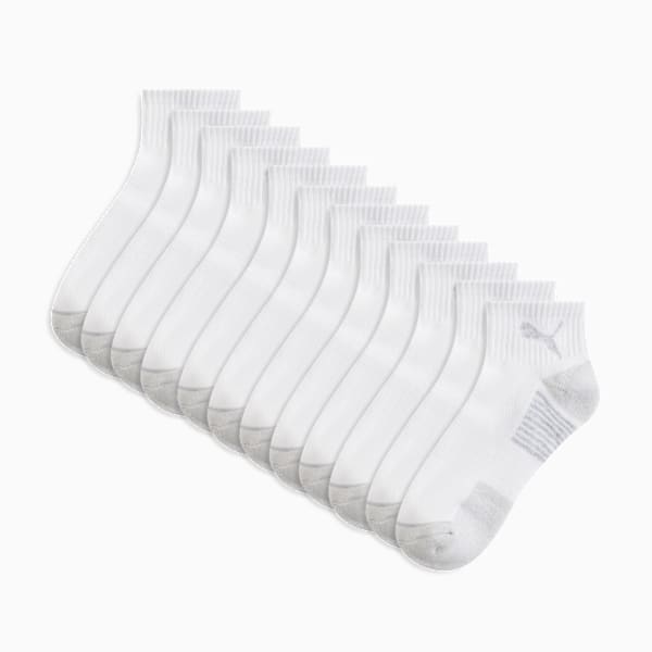 Women's Half-Terry Quarter Length Crew Socks (6 Pairs), WHITE / GREY, extralarge