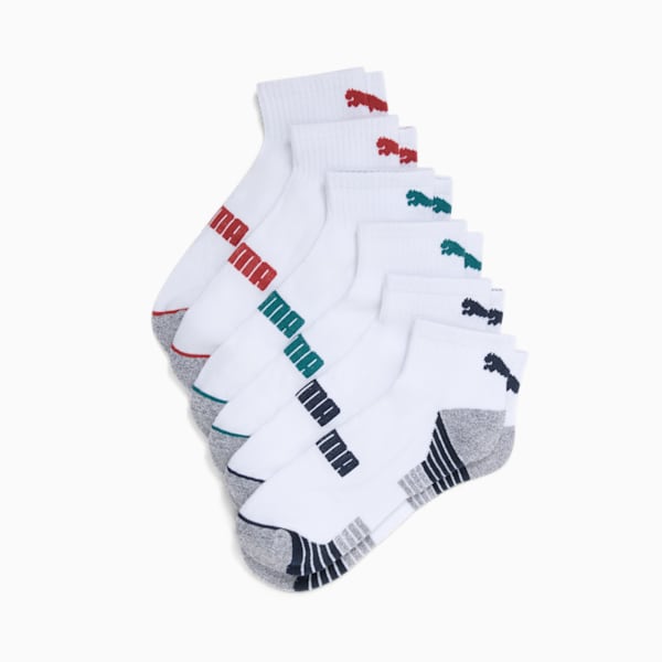 Men's Half-Terry Quarter-Length Crew Socks (6 Pairs), WHITE / RED, extralarge