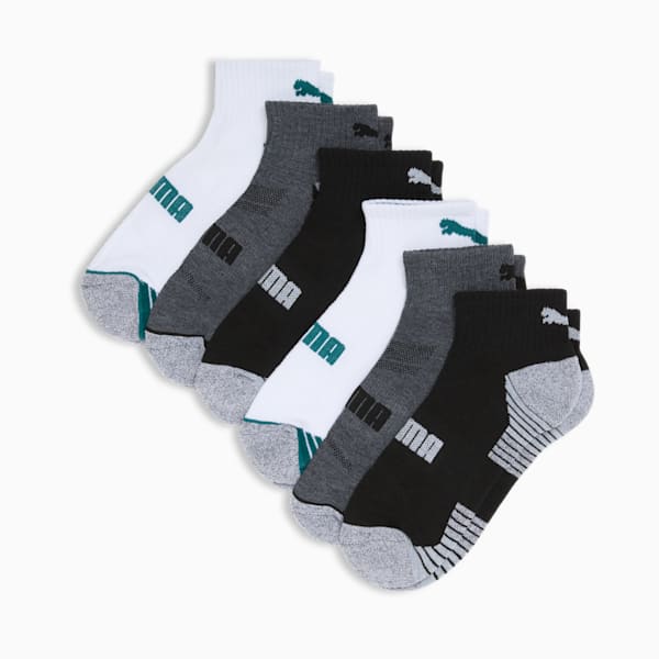 Men's Half-Terry Quarter-Length Crew Socks (6 Pairs), WHITE / GREEN, extralarge