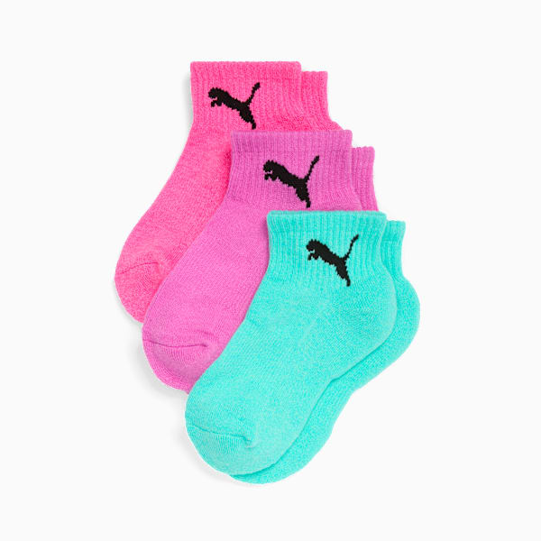 PUMA Big Kids' Half-Terry Quarter Crew Socks (3 Pairs), BRIGHT PURPLE, extralarge