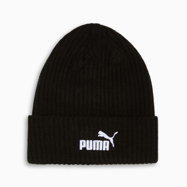 PUMA Logo Ribbed Cuff Beanie, BLACK, extralarge