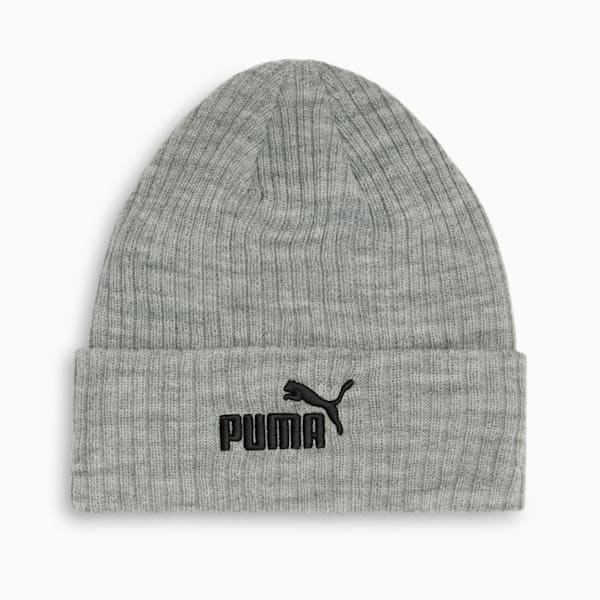 PUMA Logo Ribbed Cuff Beanie, GREY/GREY, extralarge