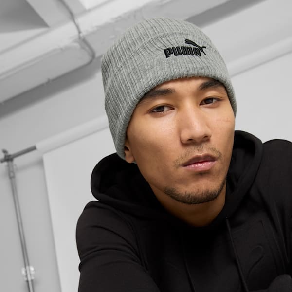 PUMA Logo Ribbed Cuff Beanie, GREY/GREY, extralarge