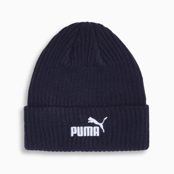 PUMA Logo Ribbed Cuff Beanie, NAVY, extralarge