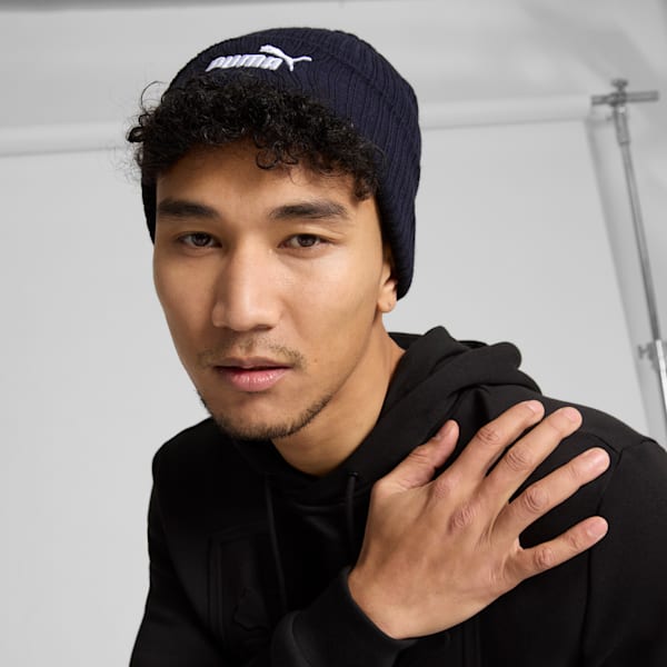 PUMA Logo Ribbed Cuff Beanie, NAVY, extralarge