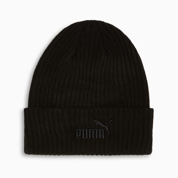 PUMA Logo Ribbed Cuff Beanie, BLACK TRADITIONAL, extralarge