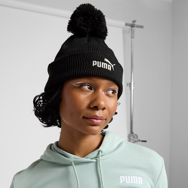Ribbed Pom Pom Beanie, BLACK/SILVER, extralarge