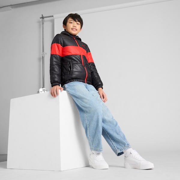 Color Block Big Kids' Zip-Up Puffer Jacket, PUMA BLACK, extralarge