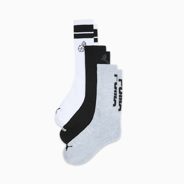 Men's Half-Terry Crew Length Socks (3 Pairs), WHITE / BLACK, extralarge