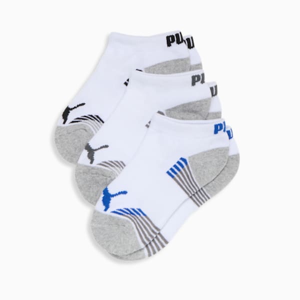 Calcetines de media caña de media felpa para niños grandes (3 pares), WHITE / BLUE, extralarge