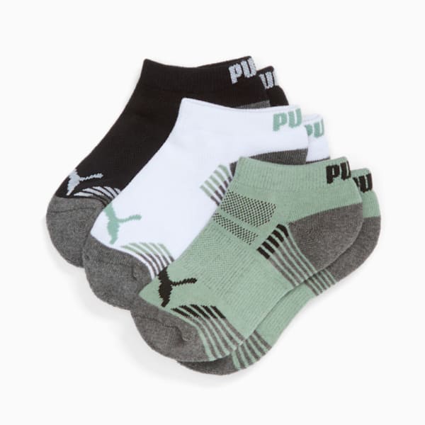 Calcetines de media caña de media felpa para niños grandes (3 pares), WHITE / GREEN, extralarge