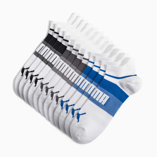Men's Extended Terry Crew Low-Cut Socks (6 Pairs), WHITE / BLUE, extralarge