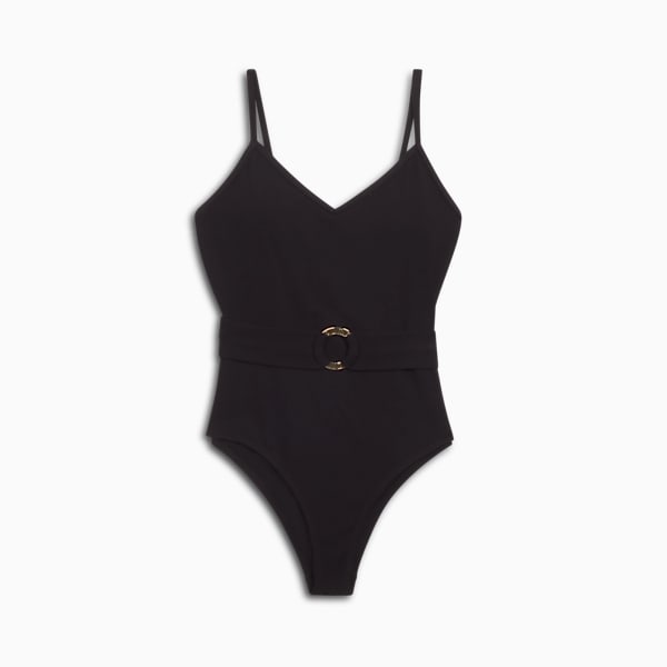 Women's Belted One Piece Swimsuit, PUMA BLACK, extralarge